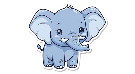Fototapeta premium Cute baby elephant cartoon illustration with big eyes and trunk.