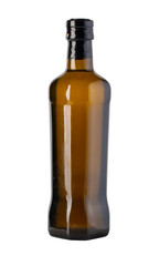 Amber glass bottle of olive oil on transparent background