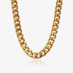 Obraz premium Gold chain necklace, substantial links, reflecting on white background