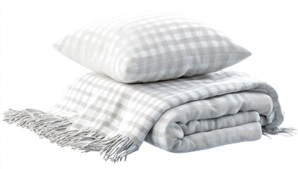Beige and white checkered throw blanket and pillow set