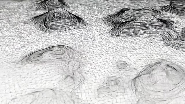 Wireframe terrain model; digital landscape; abstract background; 3D rendering; design element