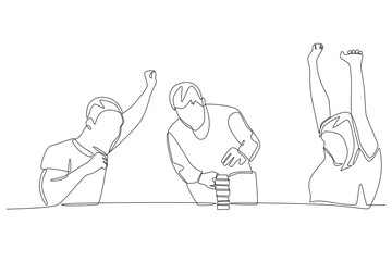 Family playing games. Family game night concept one-line drawing