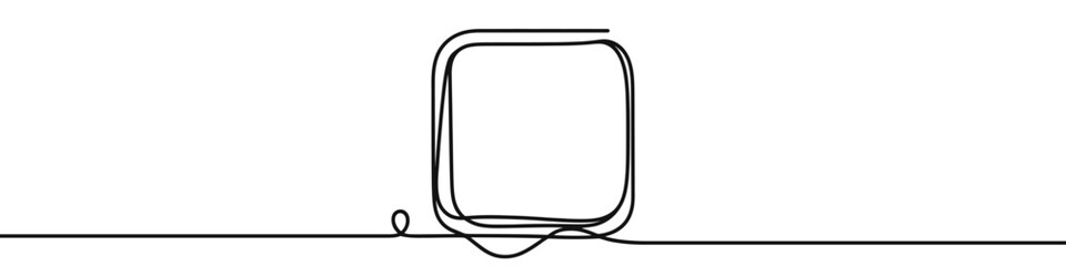 Square icon. Continuous one line drawing of square. Rounded square in one line style, isolated on white background. Vector illustration.