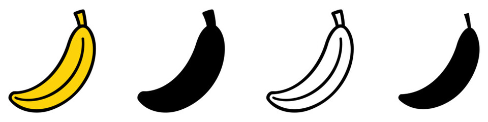 Colored and black bananas. Banana icons isolated on white background. Vector illustration.