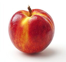 Single, ripe nectarine, vibrant red-orange tones, slightly wet, studio shot