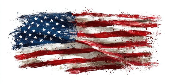American flag, distressed and painted, with brushstrokes and splatters
