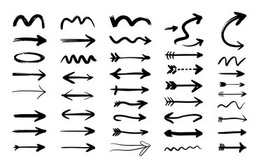 Collection of Hand-Drawn Arrows and Symbols on White Background