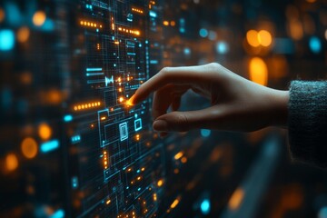 Hand of business analyst interacting with futuristic virtual interface to select correct checkbox representing decision-making and business validation