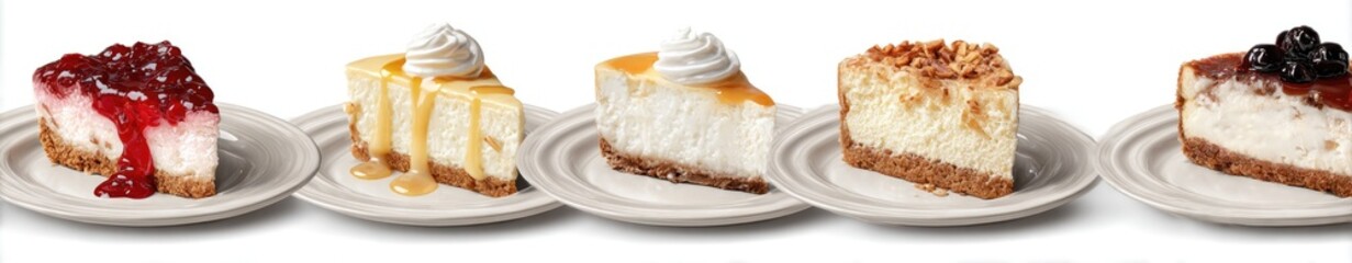 Assorted cheesecake slices on plates