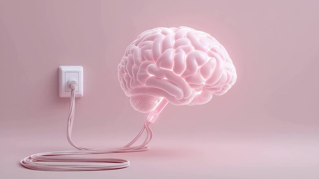 3D rendering a glowing human brain connected to an electric plug. Mind, Technology and innovation concept	