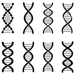 Black DNA icons. Black schematic representations of DNA molecule isolated on white background. Vector illustration.