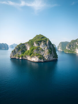 Big and lonely limestone island in Halon Bay