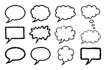 Collection of Hand-Drawn Speech and Thought Bubbles in Black and White