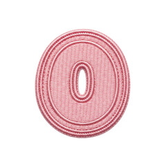 A soft pink embroidered fabric number zero, featuring detailed stitching. Ideal for crafts, clothing embellishments, or digital design.