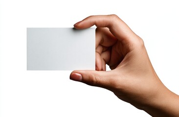 A hand holds a blank business card