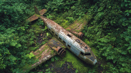 A plane is on the ground in a forest