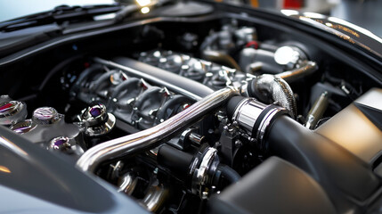Fototapeta premium A car engine with a black hood