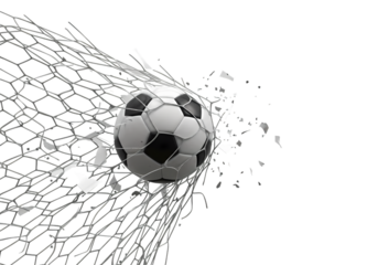 Soccer Ball Shattering Goal Net: Powerful Sports Graphic