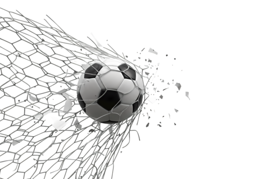 Soccer Ball Shattering Goal Net: Powerful Sports Graphic