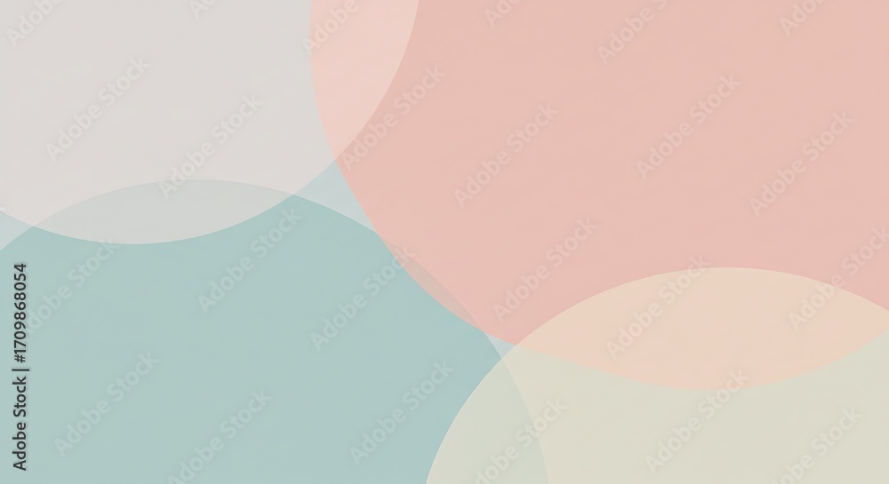 Poster illustration of soft pastel circles overlap in a gentle, abstract design on a light background