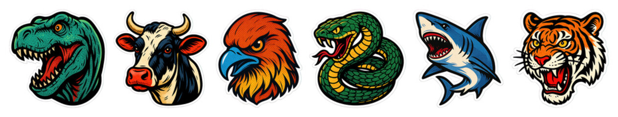 PNG Colorful animal head illustrations, element set on transparent background