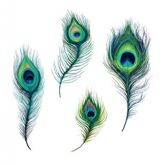 Obraz premium Four peacock feathers in vibrant colors