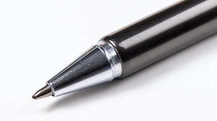 Closeup gray ballpoint pen tip