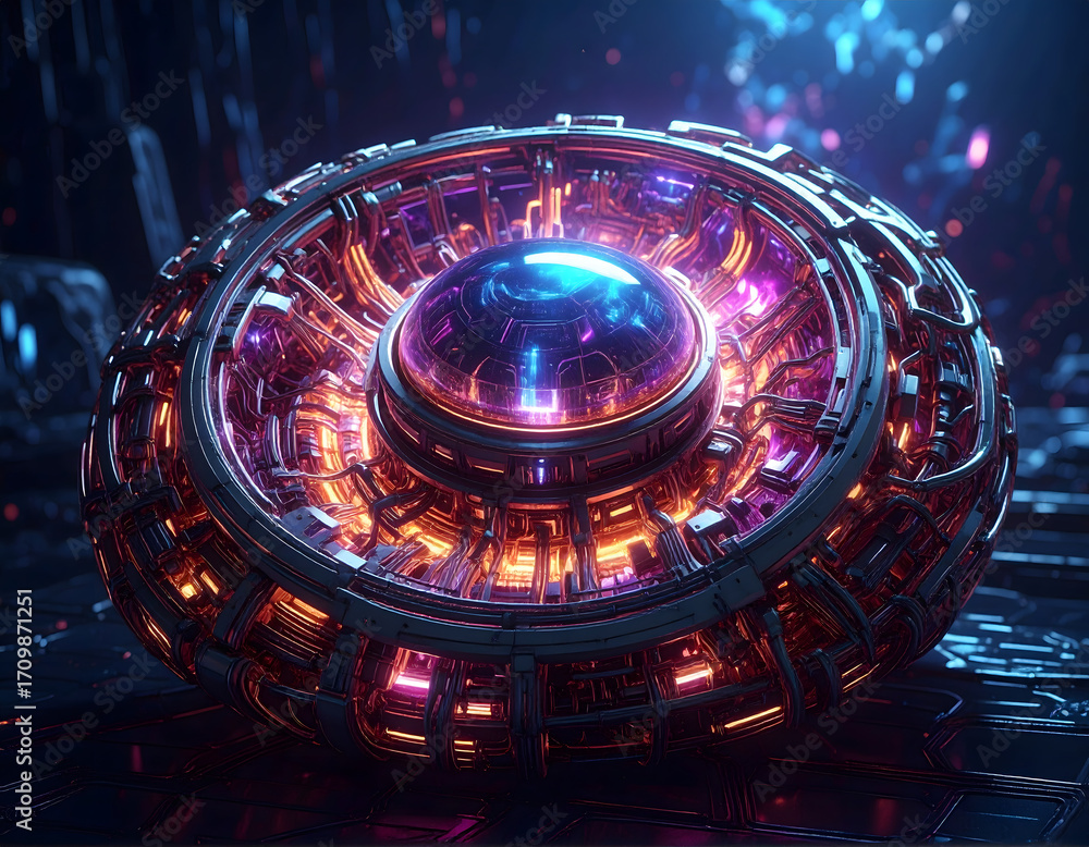 Aufkleber intricate, futuristic, and illuminated orb in a sci-fi scene, with a glowing core and detailed mecha