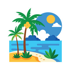 Tropical beach vector illustration, flat design, white background