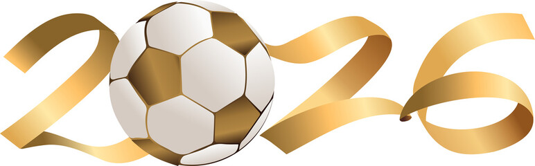 2026 Soccer Ball Graphic with Gold Ribbon