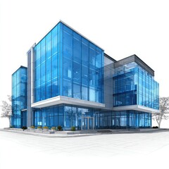 Fototapeta premium Modern glass office building, architectural rendering