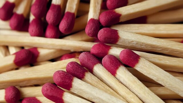 Group of matchsticks scattered gathered on a table surface, Fire hazard, Material matchsticks	
