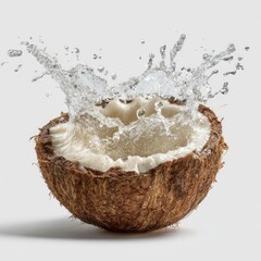 Half coconut with water splash
