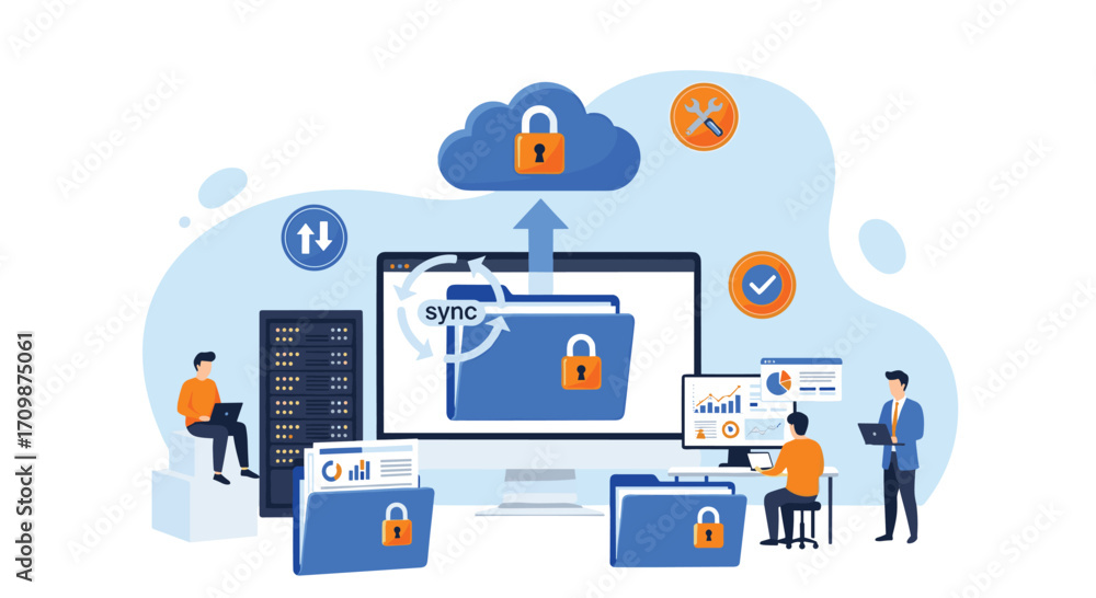 Poster secure cloud data storage and digital security privacy protection concepts with network connectivity