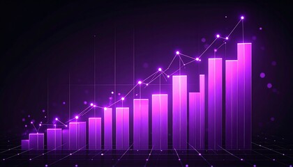 Glowing Purple Business Growth Chart on Dark Background with Financial Success Concept.