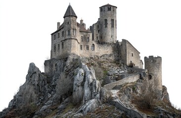 Obraz premium Ancient stone castle perched atop a rocky hill