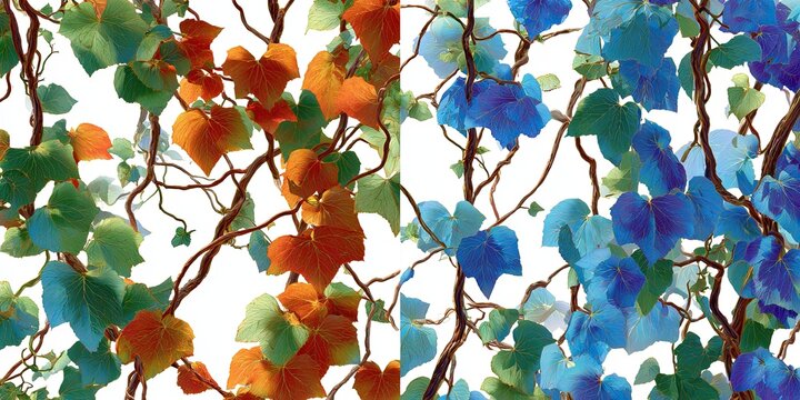 Vibrant, patterned vine with varied colored leaves