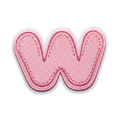 Soft pink textile letter w applique with detailed stitching, ideal for diy projects, kids crafts, or decorative embellishments.