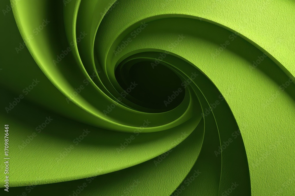 Poster curvy folded paper creating an abstract green wallpaper design with intricate shapes and textures in