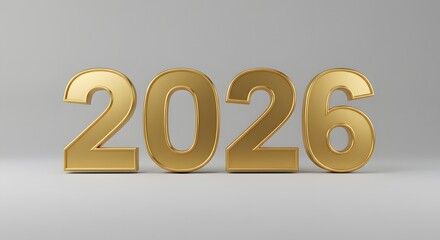 Golden 2026 Year Numbers on a Gray Background