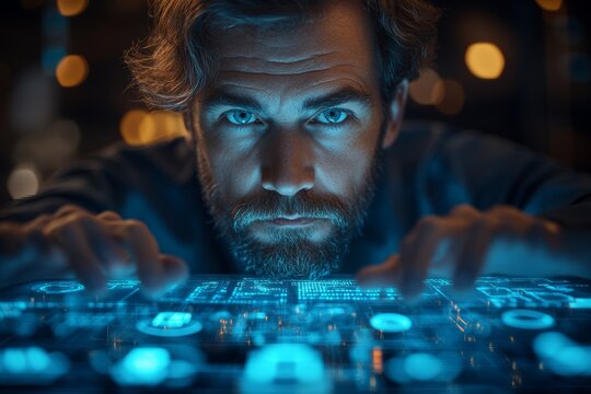 Business executive using a digital interface to monitor workflow efficiency and process optimization for corporate goals - Powered by Adobe