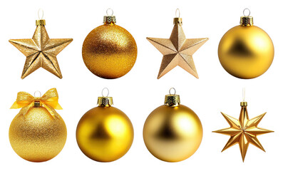 PNG Golden Christmas ornaments collection, element set on transparent background