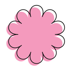 Minimal pink flower design in solid color with hand-drawn feel. Offset black line gives it playful charm.