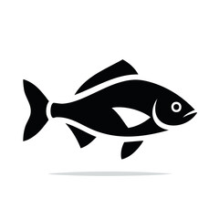 Fototapeta premium Stylized black silhouette of a fish, swimming, simple design, isolated on white.