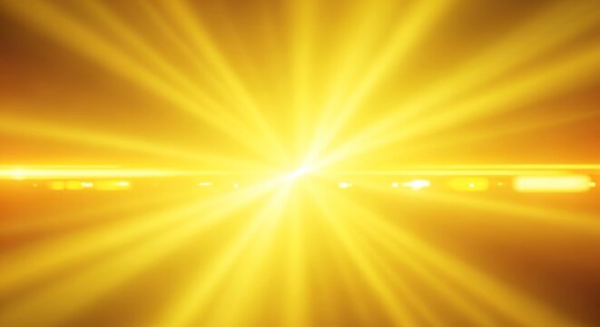 Brilliant Golden Lens Flare with Starburst Rays and Anamorphic Streak on Transparent Grid.