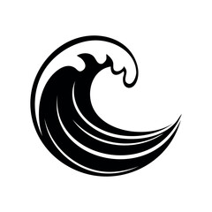 Obraz premium A stylized black and white illustration of a curling ocean wave cresting with foam.