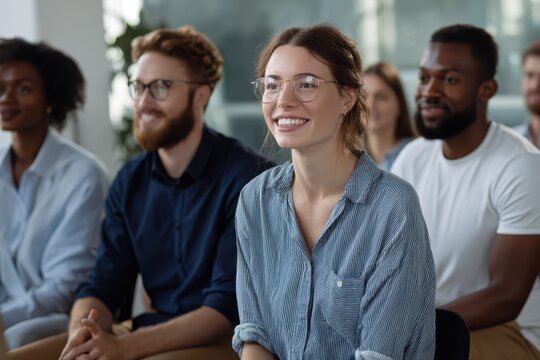 Young adults gather for a team briefing in a modern office environment, engaging in an open discussion about upcoming projects and initiatives with enthusiasm and collaboration