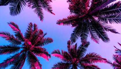 Palm trees at dusk, vibrant colors