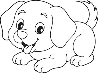 Puppy Coloring Page for Kids Featuring a Happy Cartoon Dog with Tongue Out. Fun and Easy Animal Activity Sheet for Children and Toddlers