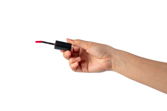 Black lipstick on hand on transparent background